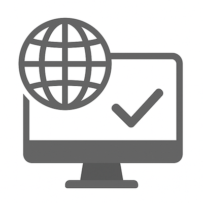 Website audit dashboard showing a globe to represent the web and a checkmark to repesent improvement